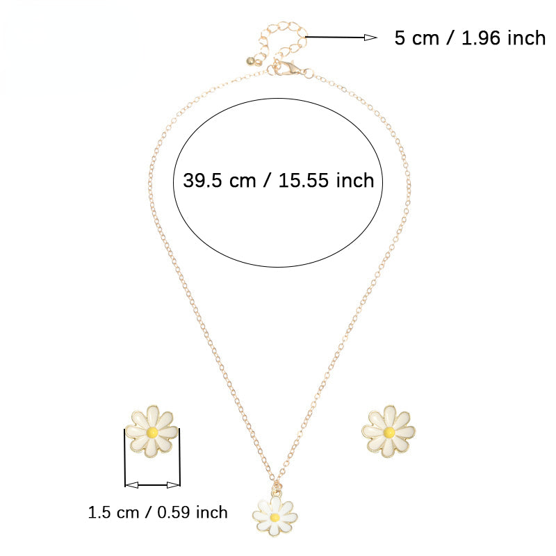 Daisy Flower Necklace and Earrings Set - Adorable Female Gift