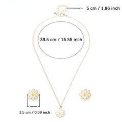Daisy Flower Necklace and Earrings Set - Adorable Female Gift