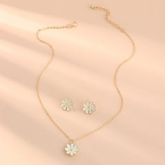 Daisy Flower Necklace and Earrings Set - Adorable Female Gift