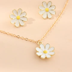 Daisy Flower Necklace and Earrings Set - Adorable Female Gift