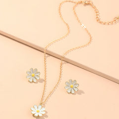 Daisy Flower Necklace and Earrings Set - Adorable Female Gift