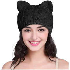 Cat Ears Knitted Beanie Hat for Women