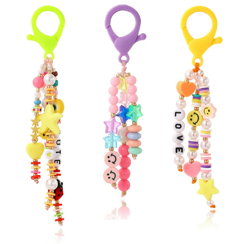 Letter Bead Ornament Keychain Bag Car Key Pendant Decor