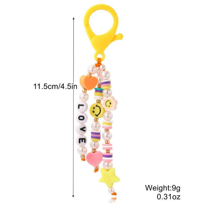 Letter Bead Ornament Keychain Bag Car Key Pendant Decor