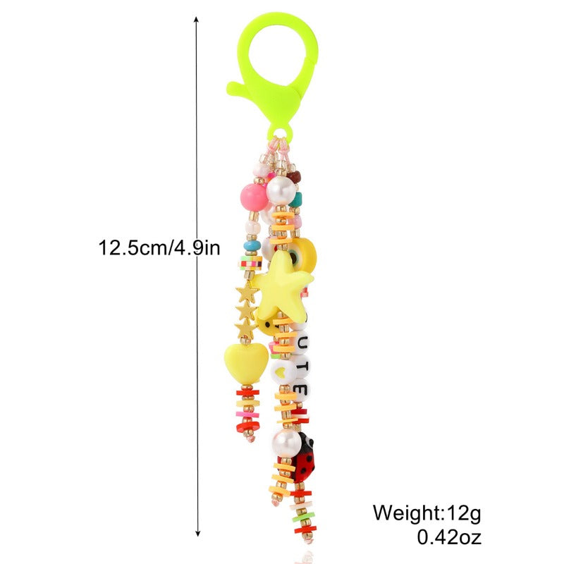 Letter Bead Ornament Keychain Bag Car Key Pendant Decor