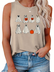 Ghost & Pumpkin Print Round Neck Vest Top