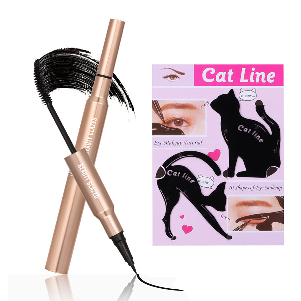 2-in-1 Waterproof Eyeliner Mascara Pen Dual Ended 6D Silk Fiber Curling Mascara