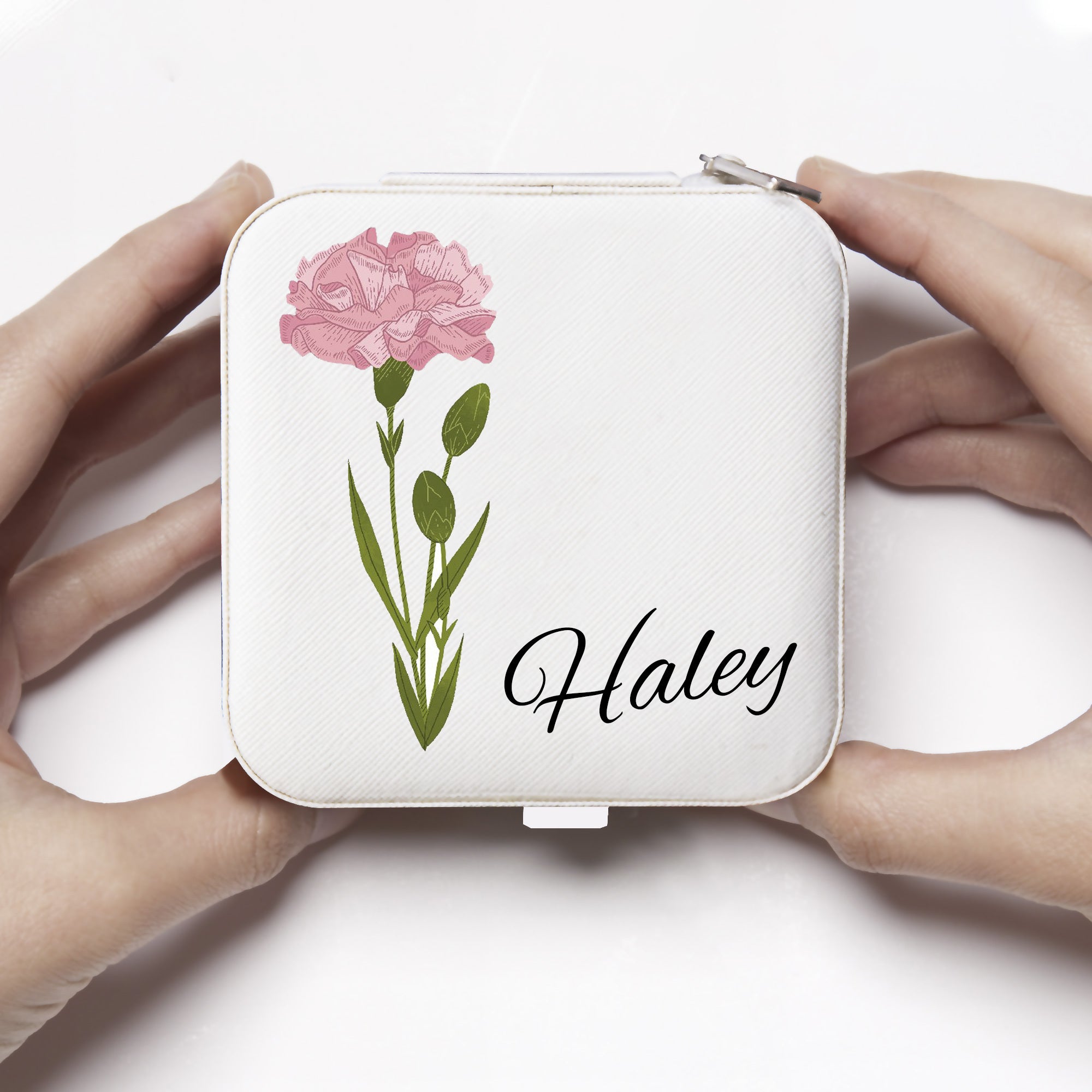 Personalized Birthday Flower Jewelry Box - Leather Floral Jewelry Travel Case