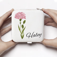 Personalized Birthday Flower Jewelry Box - Leather Floral Jewelry Travel Case
