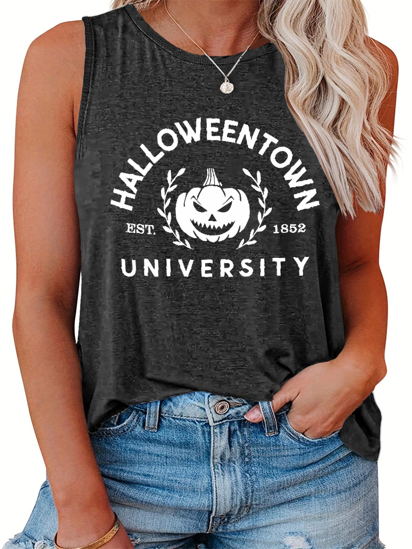 Halloween Casual Tank Top Women's Plus Pumpkin & Letter Print
