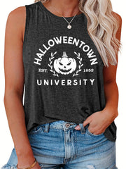 Halloween Casual Tank Top Women's Plus Pumpkin & Letter Print