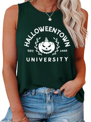 Halloween Casual Tank Top Women's Plus Pumpkin & Letter Print