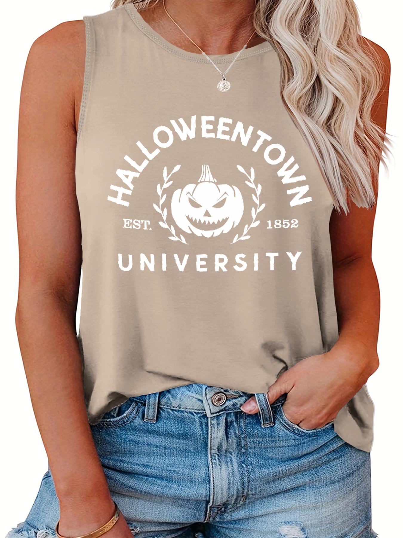 Halloween Casual Tank Top Women's Plus Pumpkin & Letter Print