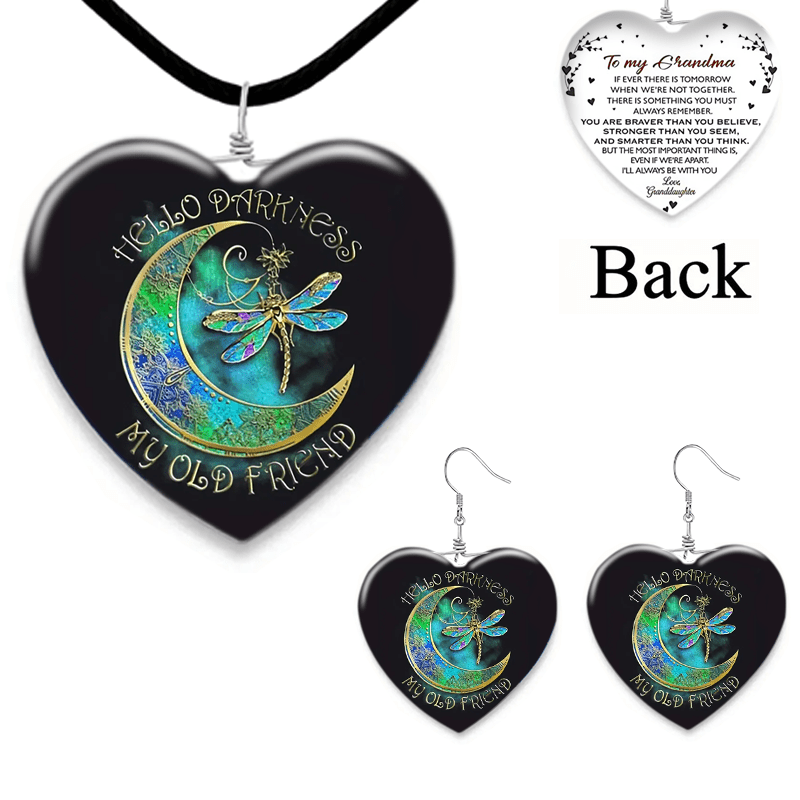Moon and Dragonfly Glass Pendant Set for Girls