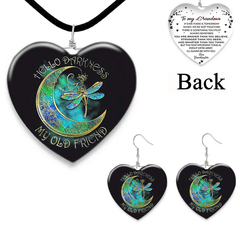 Moon and Dragonfly Glass Pendant Set for Girls