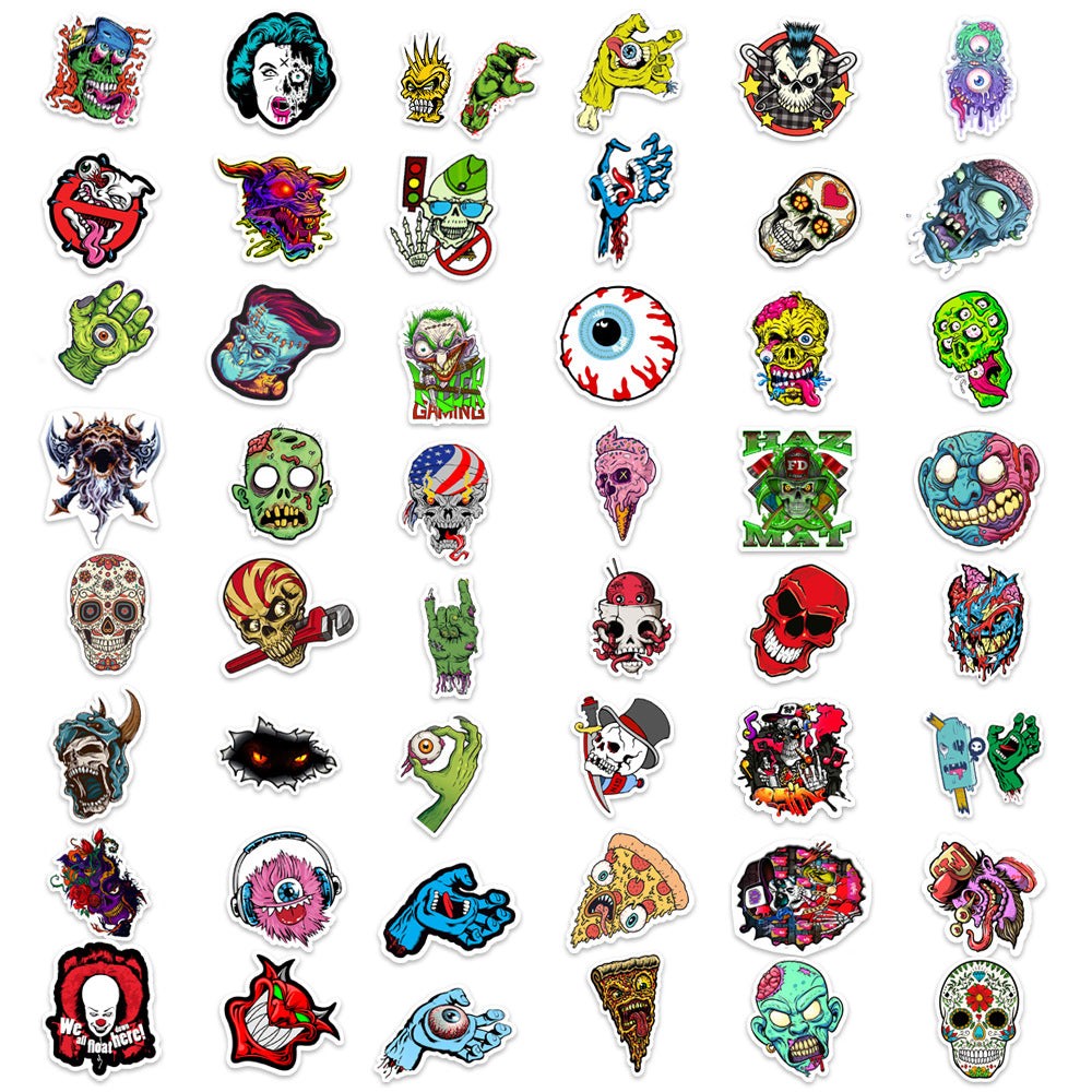 50pcs Halloween Skull Eyeball Graffiti Stickers Waterproof DIY Cartoon Stickers