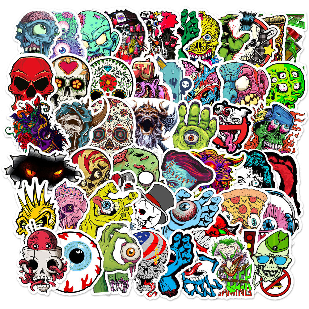 50pcs Halloween Skull Eyeball Graffiti Stickers Waterproof DIY Cartoon Stickers