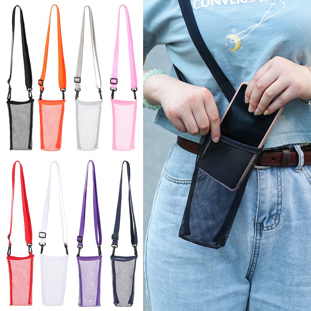 Outdoor Water Bottle Cover Mesh Cup Sleeve Pouch with Strap