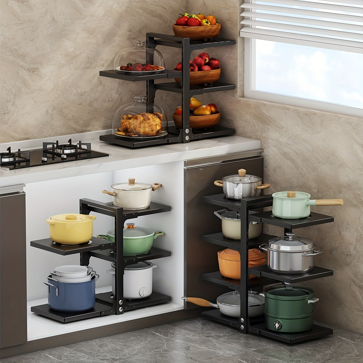 Adjustable Pan Pot Rack Under Sink Pot Holder Heavy Duty Kitchen Storage