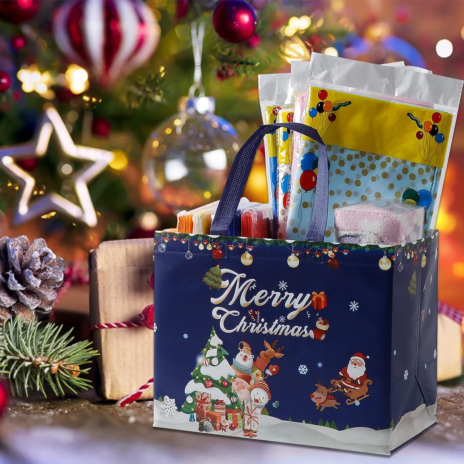 16pcs Christmas Gift Bags - Holiday Bags With Handle - Medium Size