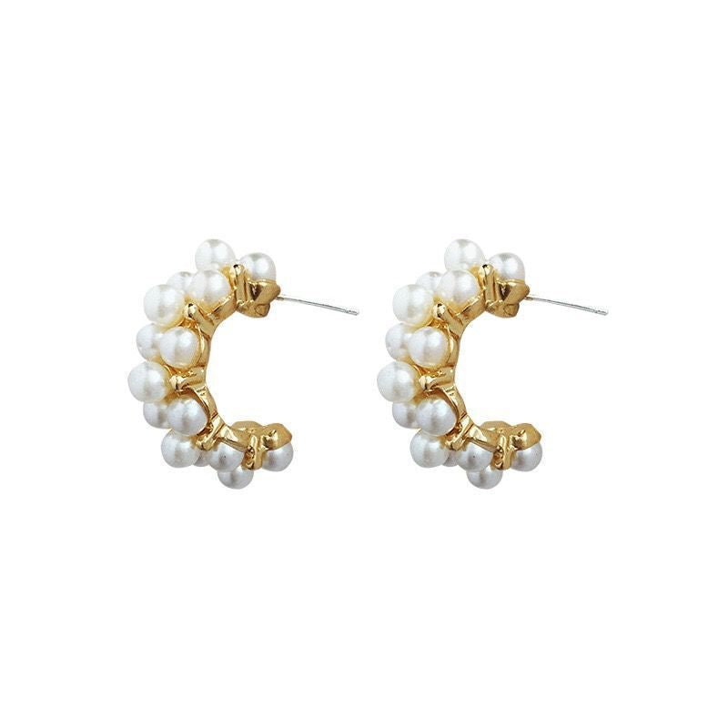 Faux Pearl Stud Earrings C Shaped Ear Jewelry