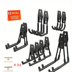 12pcs Garage Hooks Steel Tool Storage Hangers Wall Mounting Anti Slip Coating