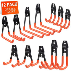 12pcs Garage Hooks Steel Tool Storage Hangers Wall Mounting Anti Slip Coating