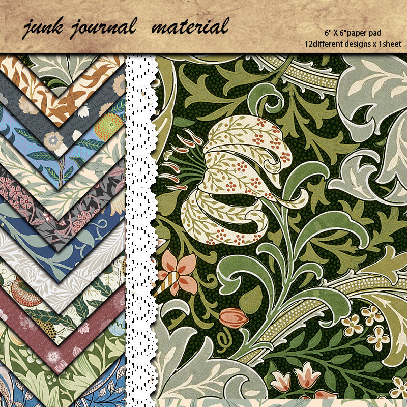 12 Sheets Large Size Retro Journal Paper for DIY Backgrounds