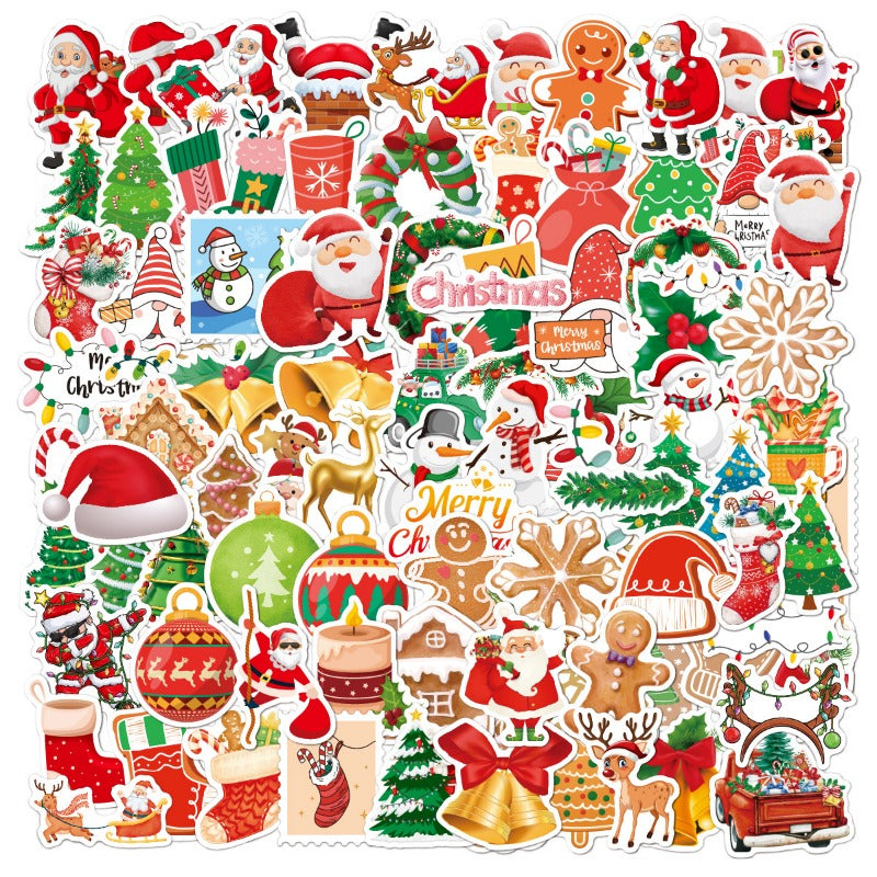 100 Christmas Decor Stickers Holographic Laser Stickers for Gift Bags Waterproof