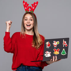 100 Christmas Decor Stickers Holographic Laser Stickers for Gift Bags Waterproof