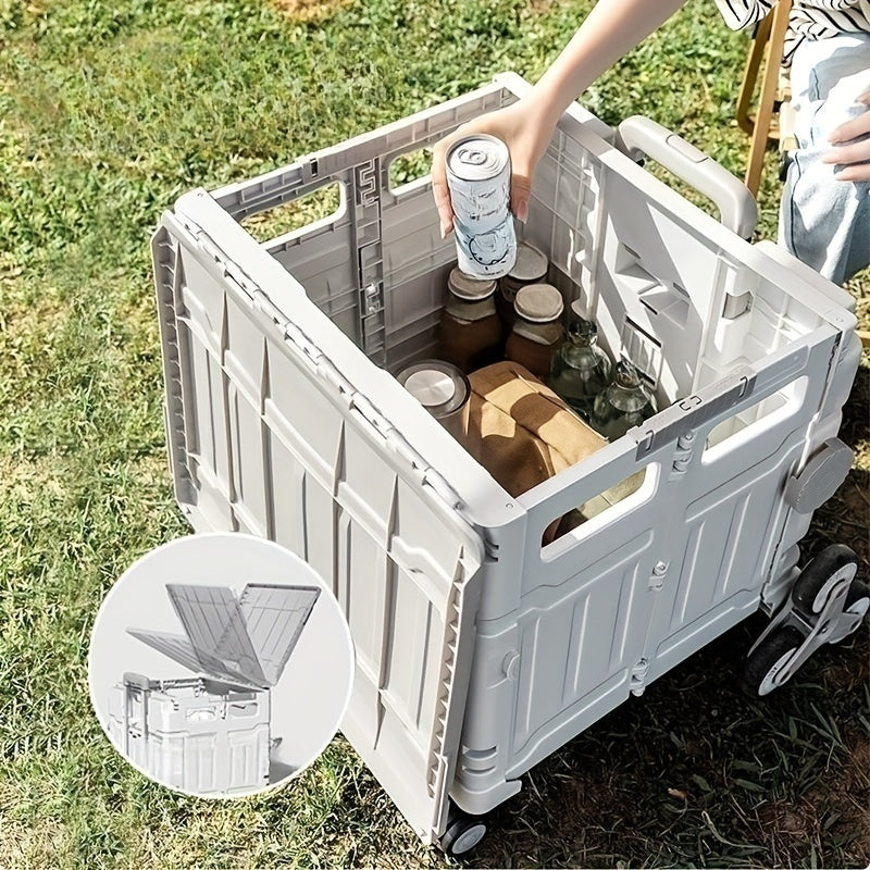 50L Folding Shopping Cart for Picnic Camping, Portable Small Cart with Wheels