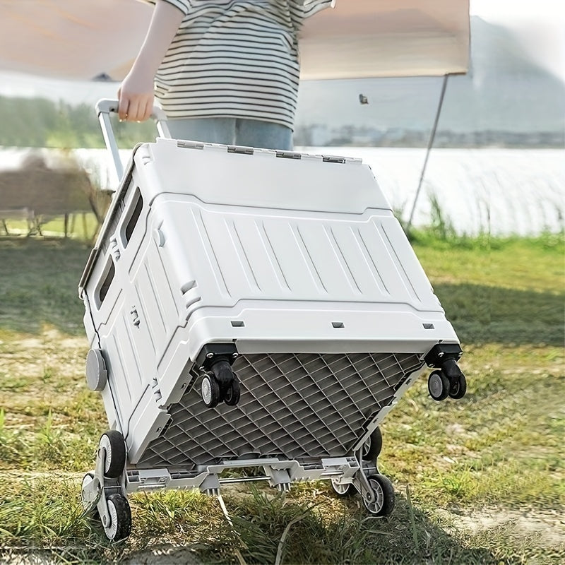 50L Folding Shopping Cart for Picnic Camping, Portable Small Cart with Wheels