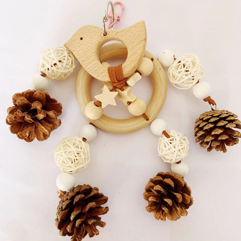 Bird Toys Parrot Wire Pulling Pine Cone Wind Chime Rattan Climbing Toys