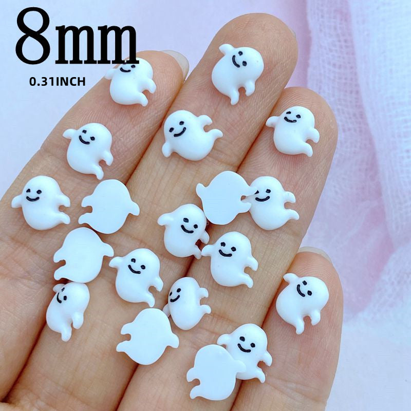 10pcs 8mm Mini Ghost Resin Flat Back Manicure Parts Halloween Hair Bows