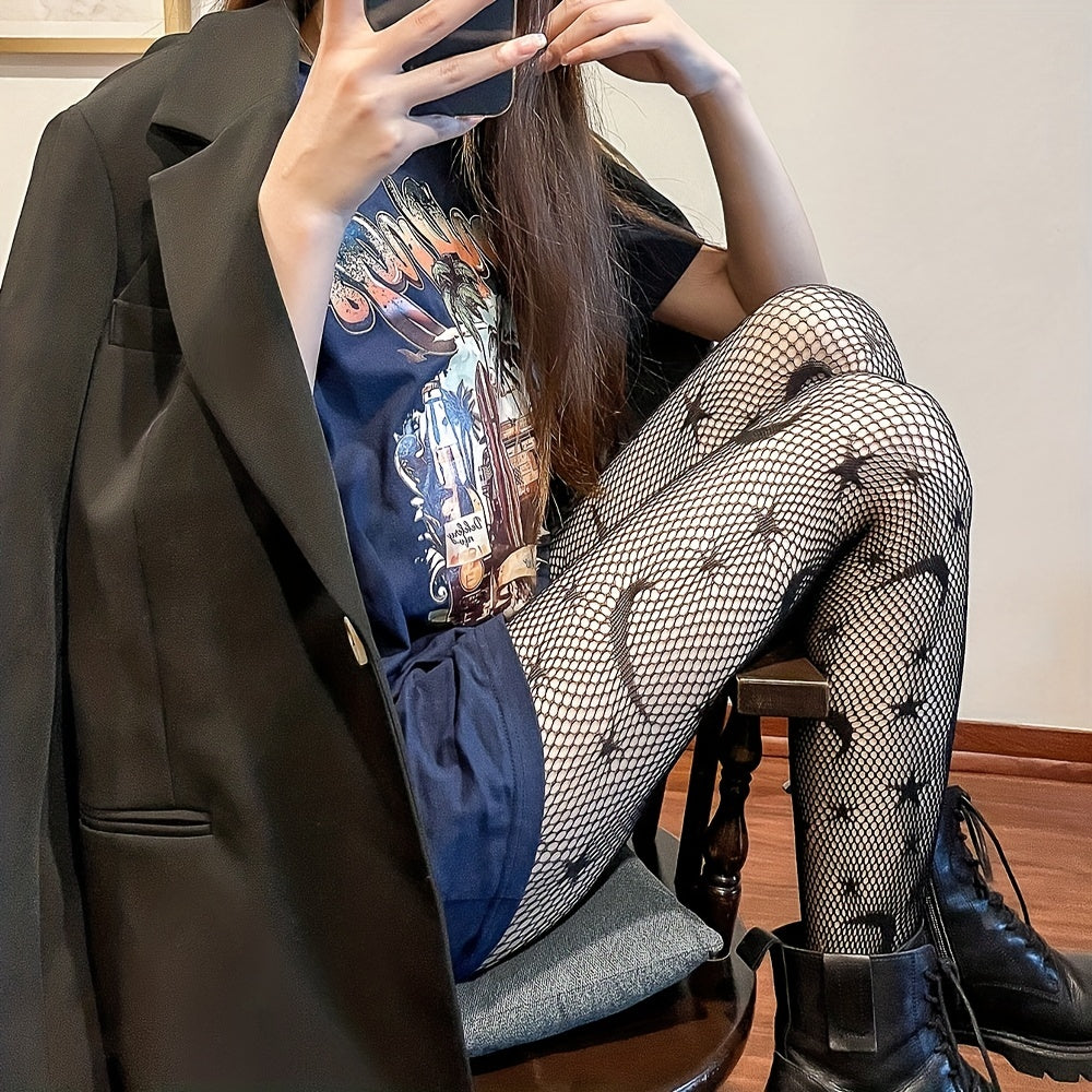 Star & Moon Pattern High Waist Pantyhose