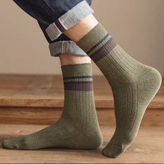5 Pairs Men's Retro Solid Mid-Calf Socks Spring Autumn