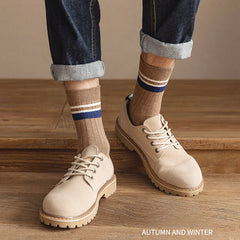 5 Pairs Men's Retro Solid Mid-Calf Socks Spring Autumn