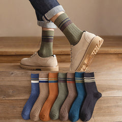 5 Pairs Men's Retro Solid Mid-Calf Socks Spring Autumn
