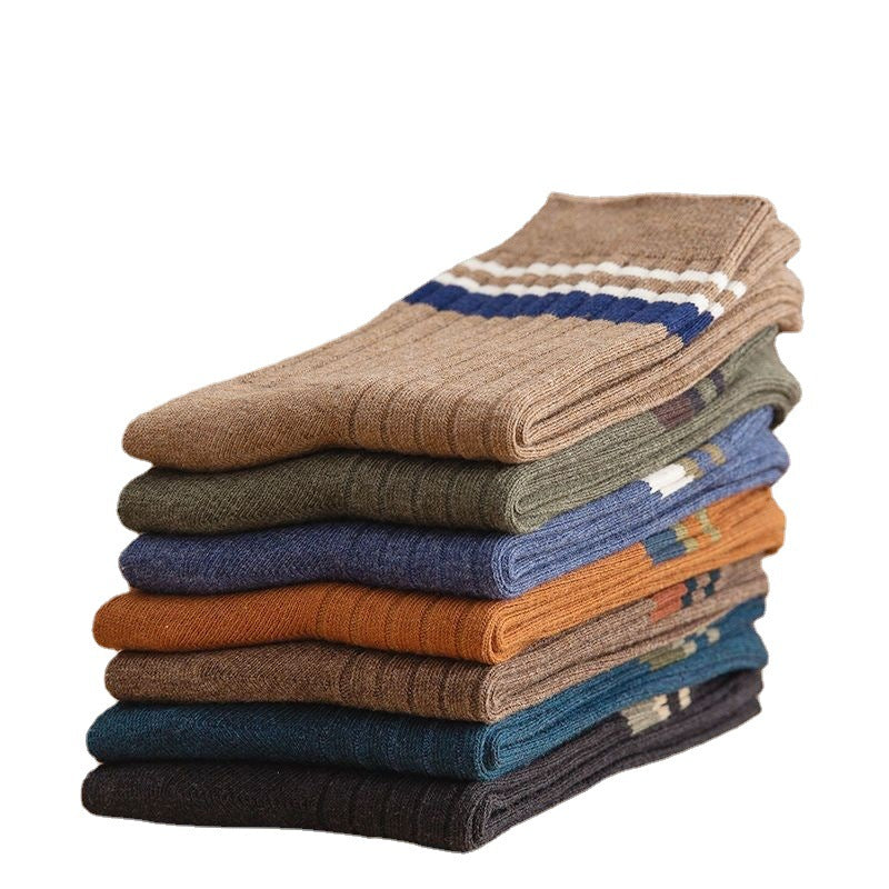 5 Pairs Men's Retro Solid Mid-Calf Socks Spring Autumn