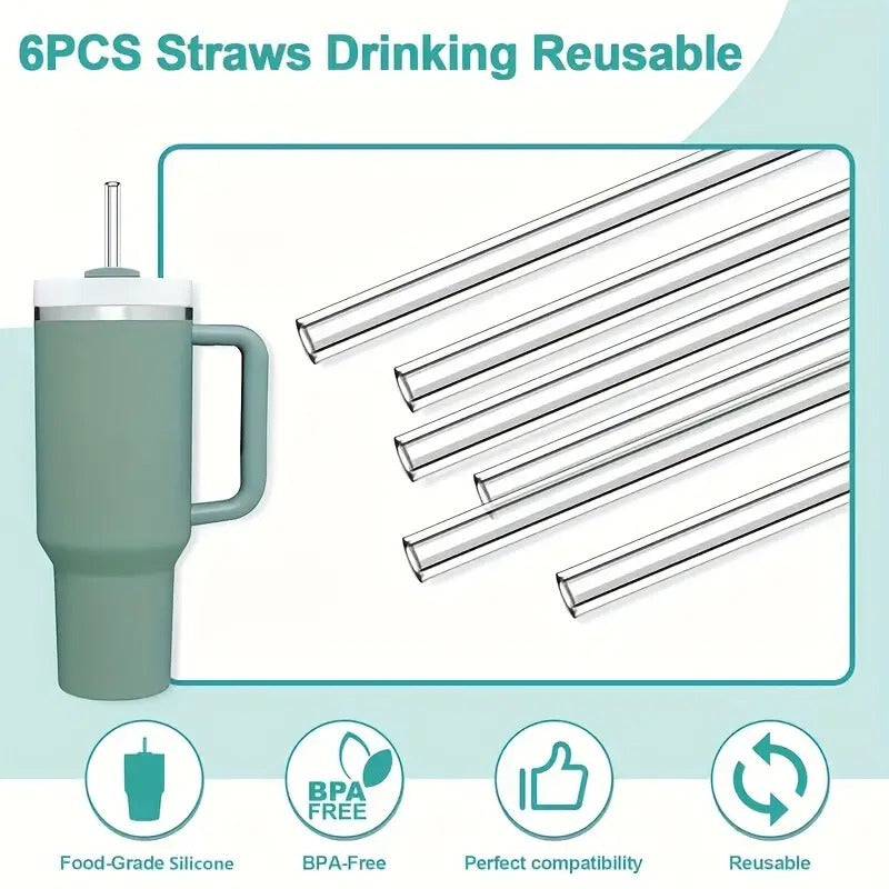 6pcs Reusable Straws with Cleaning Brushes for Tumbler Cups