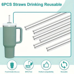 6pcs Reusable Straws with Cleaning Brushes for Tumbler Cups