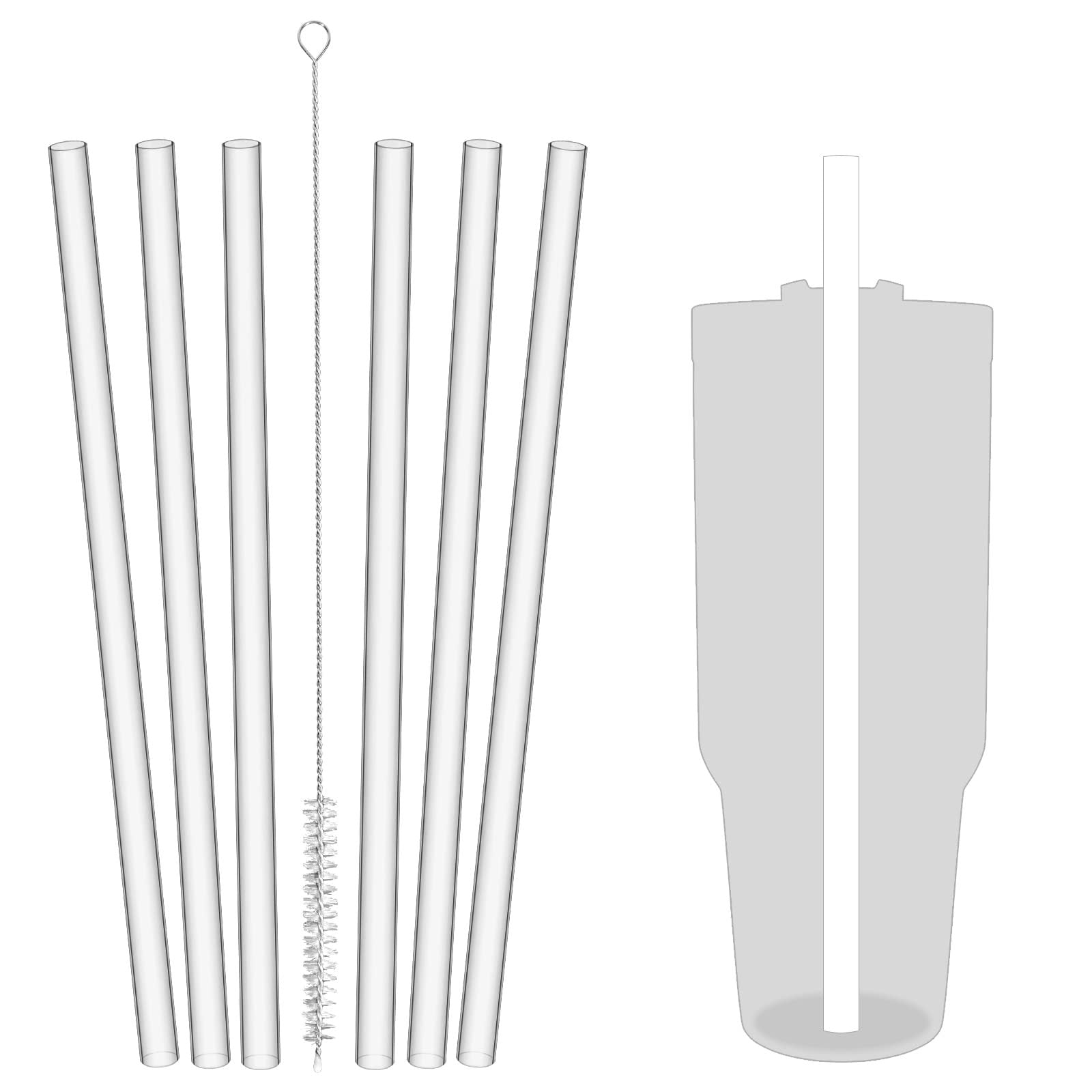 6pcs Reusable Straws with Cleaning Brushes for Tumbler Cups