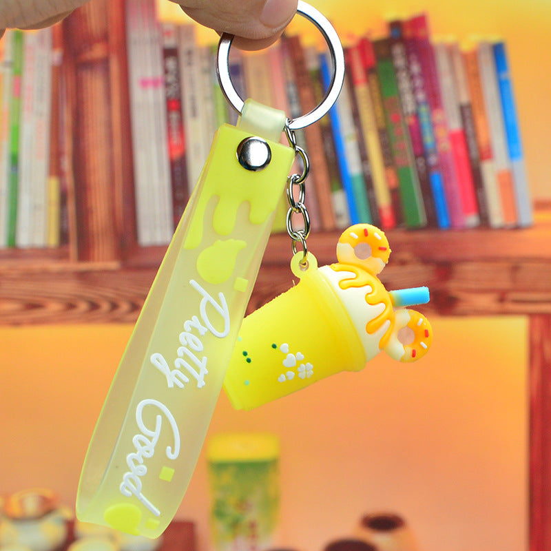Donut Tea Cup PVC Keychain Colorful Car Key Pendant Bag Ornament