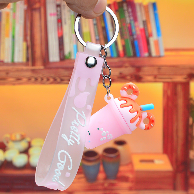 Donut Tea Cup PVC Keychain Colorful Car Key Pendant Bag Ornament