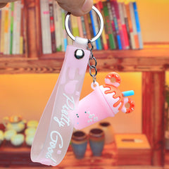 Donut Tea Cup PVC Keychain Colorful Car Key Pendant Bag Ornament