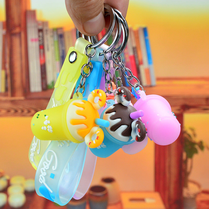 Donut Tea Cup PVC Keychain Colorful Car Key Pendant Bag Ornament