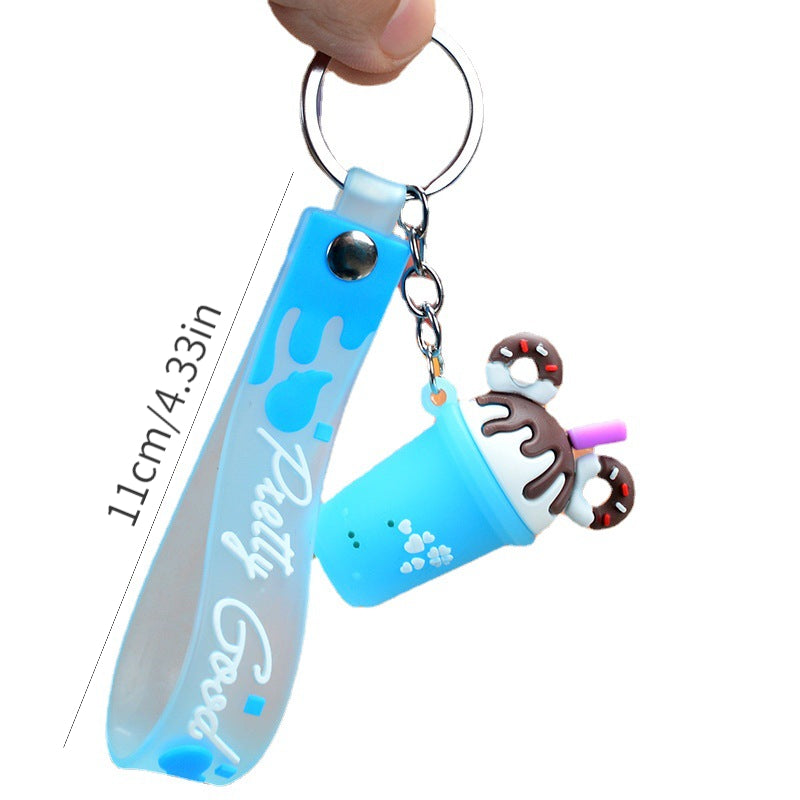 Donut Tea Cup PVC Keychain Colorful Car Key Pendant Bag Ornament