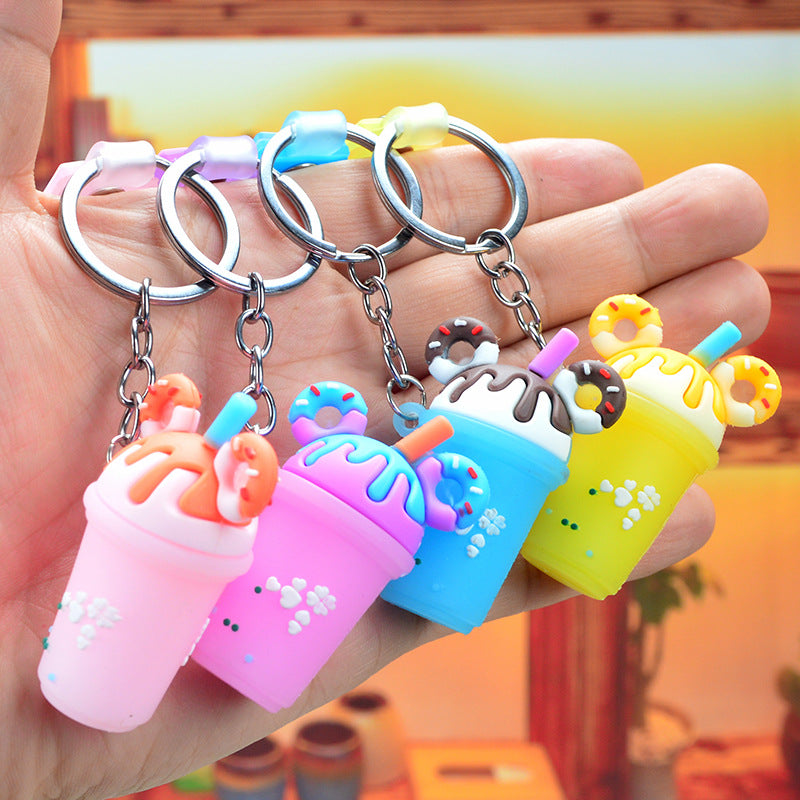 Donut Tea Cup PVC Keychain Colorful Car Key Pendant Bag Ornament