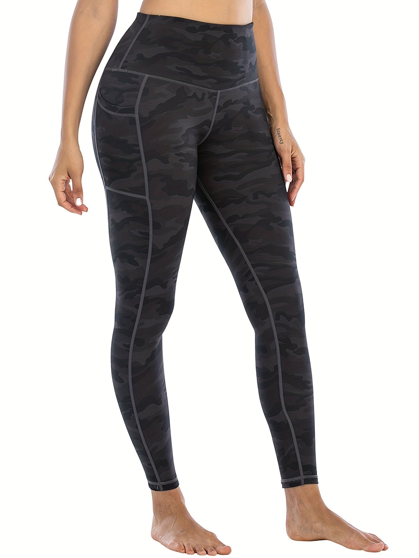 Camouflage Print High Waist Leggings With Pocket