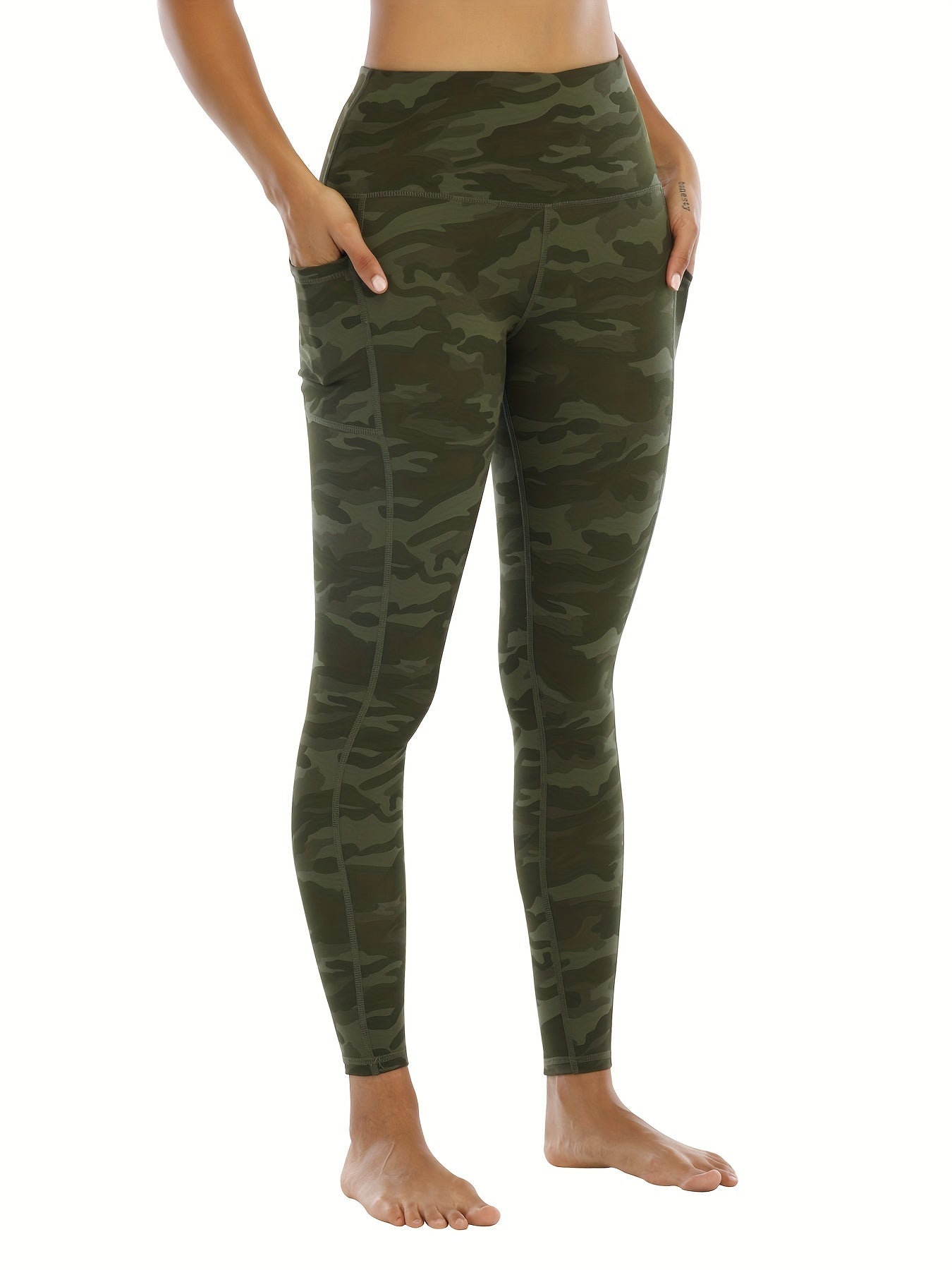 Camouflage Print High Waist Leggings With Pocket